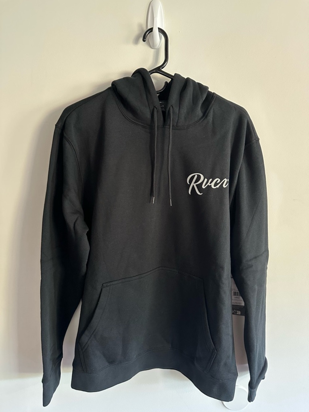 RVCA Black Pullover Hoodie with White Script Logo